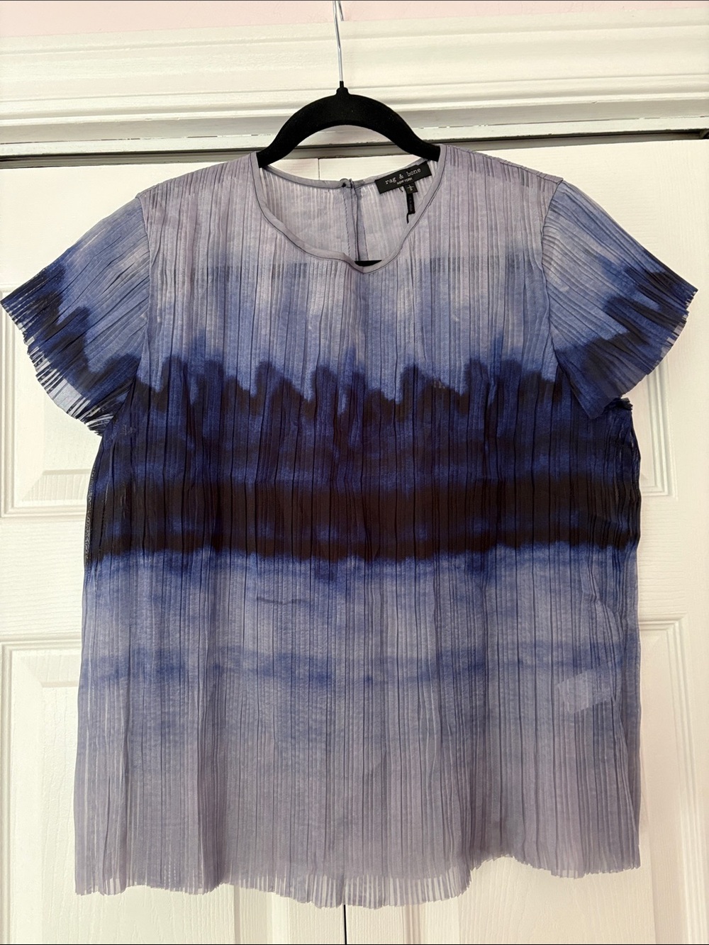 rag & bone Pleated Ombre Short Sleeve Top - Light Blue & Navy